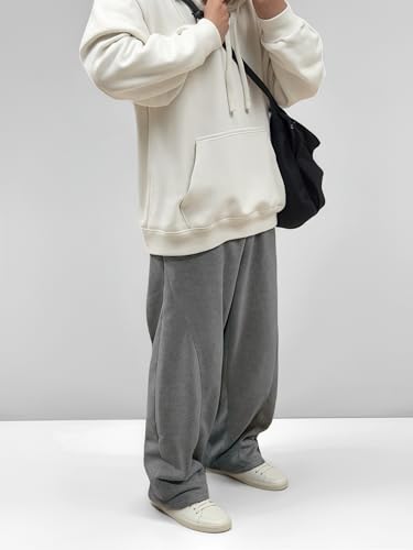 Image of Men's Baggy Sweatpants with Elastic Drawstring Waist, Breathable Wide-Leg Casual Loose Cotton Joggers Deep Pockets