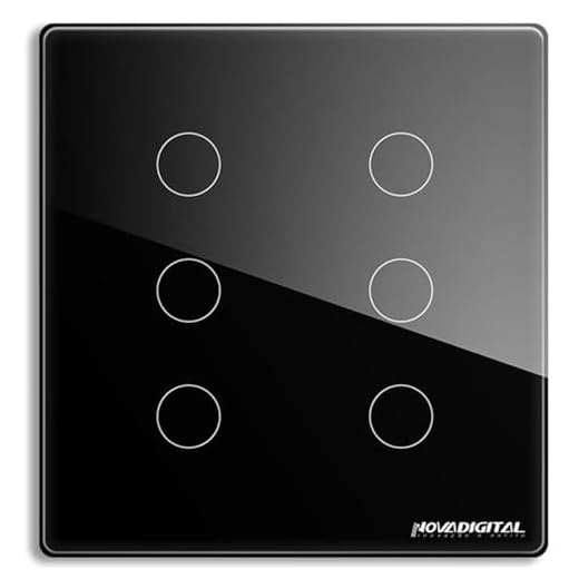 Interruptor Inteligente Preto Zigbee Novadigital Compatível Alexa Google Tuya Smart Life (6 Botões)
