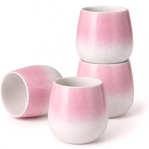 Goodwei Set de 4 Tasses à Thé en Céramique – Tasses Japonaises sans Anse, Forme Arrondie,...