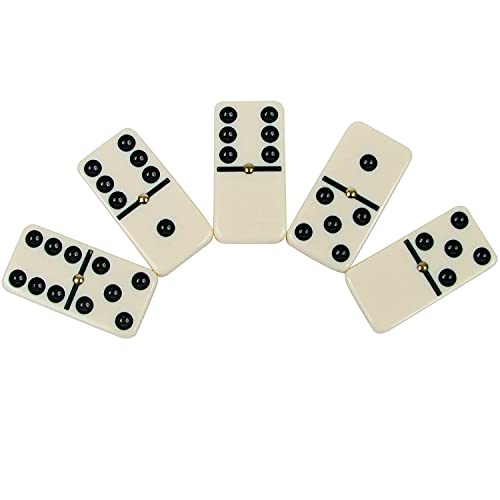 Queensell Set of 28 Premium Dominoes with Wood Case - Brown -28 Tiles - Thumbnail 3