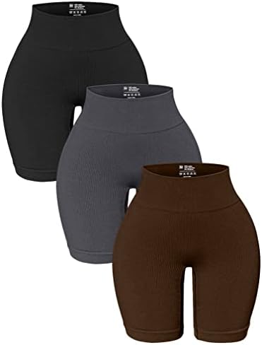 OQQ 3 Pack High Waisted Yoga Shorts for Women Ribbed Seamless Tummy Control Workout Athletic Shorts