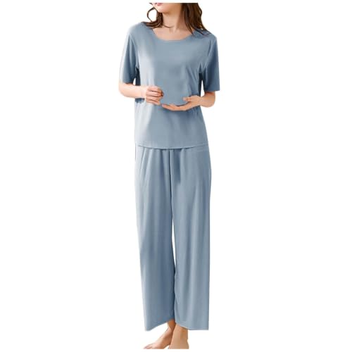 Pajamas for Women Set Short Sleeve Pajamas Set Casual Loungewear Blue 2XL - image 2