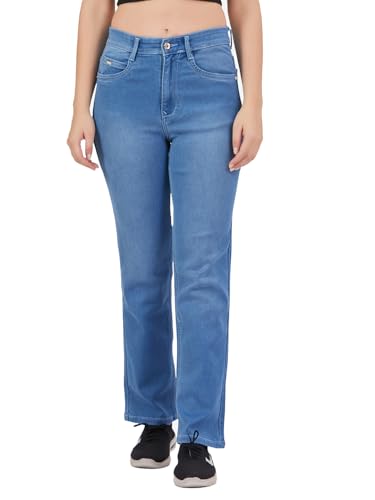 Image of FCK-3 Stretchable Denim High Rise Straight Fit Full Length Classic Jeans for Women