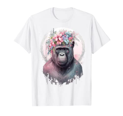 Carino Gorilla Flower Crown Africa Amante degli animali Maglietta