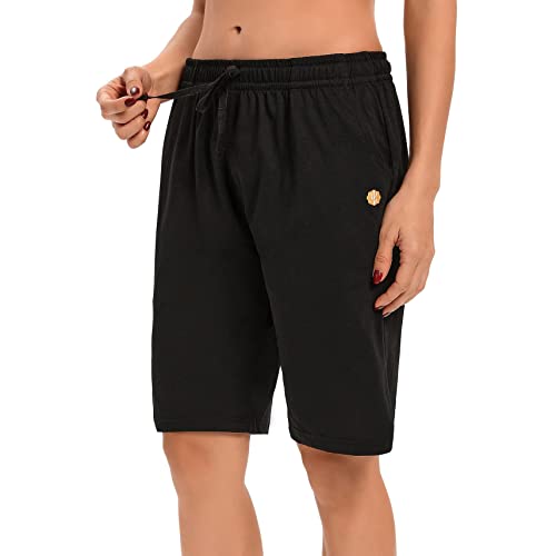 LUCKYCATCUS Women's Bermuda Shorts Jersey Shorts with Pockets Yoga Walking Athletic Long Shorts for Women Knee Length3