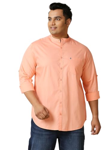 Image of Thomas Scott Mens | Full Sleeve | Solid Plain Color | Regular Fit | Plus Size | 100% Cotton | Mandarin Collar | Casual | Shirt