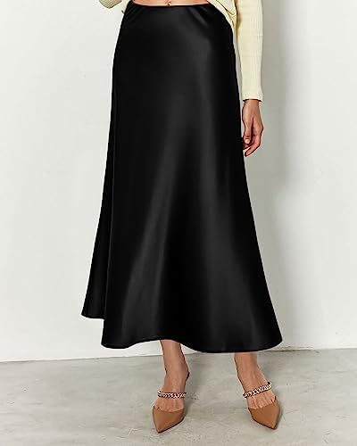 BTFBM 2024 Women Long Satin Summer Spring Skirt Silk Elegant High Waist Cocktail Party Wedding Flared A-Line Midi Skirts