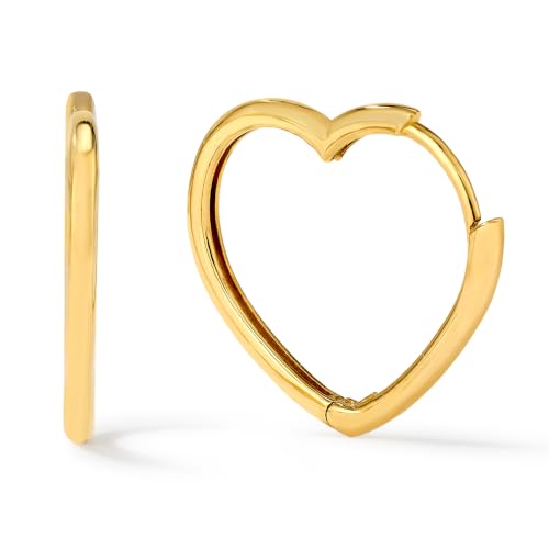 14K Yellow Gold Offset Heart Shaped Huggie Hoop Earrings –