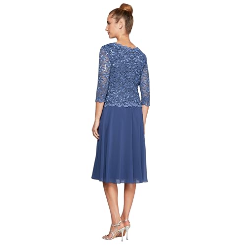 Image of Alex Evenings Women's Tea Length Embroidered Bodice Mother of The Bride Gown, Wedding Guest Dress