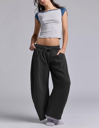 Hongsui Women's Baggy Sweatpants Fleece Lined Fall Winter Barrel Leg Pants Casual Drawstring Palazzo Pants with Pockets4