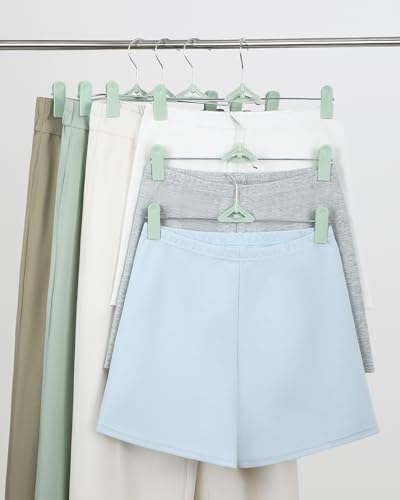 Skirt & Pant Hangers with Clips for Women - 30 Pack Space Saving Stackable Cute Skirt Hangers with Clips - Non-Slip, Adjustable for Kid, Men, Children, Baby, Green