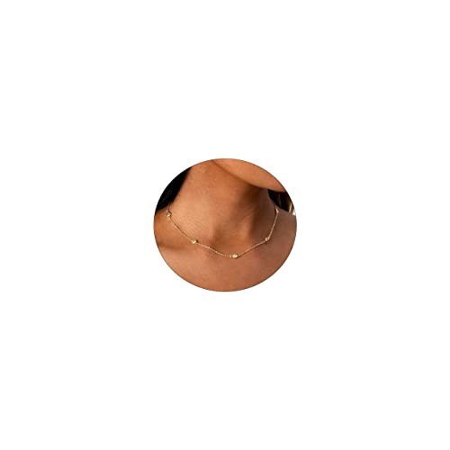 LEXODY Diamond Necklaces for Women Dainty Leaf Necklace 14k Gold Plated Layered CZ Moon Necklace Simple Diamond Choker Necklaces for Women Trendy Jewelry Gifts for Girls