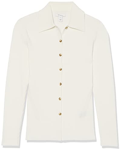 Image of Amazon Essentials Women's Fine Gauge Stretch Polo Ribbed Long Sleeve Sweater Cardigan