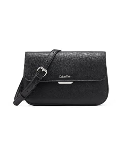 Calvin Klein Arya Flap Crossbody, Black/Silver, One Size