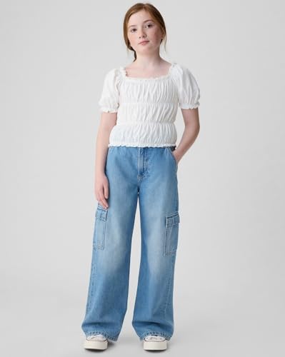 Image of Gap Kids Girl Relaxed Fit Solid Shortsleeves Square Neck Blouse