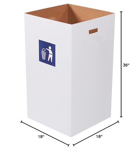 Image of BOX USA Corrugated Trash Can with Waste Logo, 50 Gallon, 18' x 18' x 36', White, 10 /Bundle