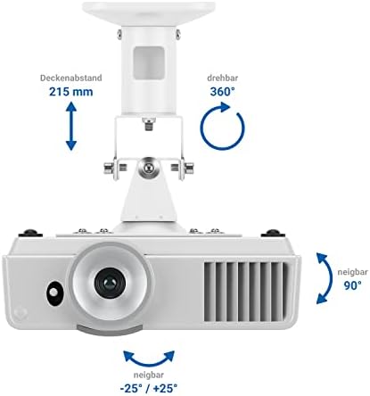 deleyCON Universal Projector Ceiling Mount Adjustable by +-25 Rotatable Through 360 up to 15Kg (33.07 Pounds) Ceiling Spacing of 8.46" Inch (215mm) Cable Management - White