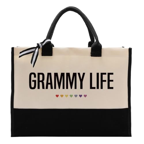 EDCTO Grammy Life Canvas Bag Gift, Grammy Gift, Cotton Canvas Tote Bag, Utility Tote, Grammy Reusable Grocery Bags, Grandma Appreciation Gift, Grandma Birthday Gift, Mother's Day Gift for Grammy