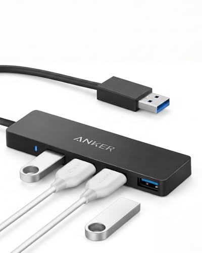 Hub USB 3.0 de 4 Portas Anker, Transferência de Dados 5 Gbps, Design Ultrafino, Compatível com MacBook, iMac, Surface, HDD, e Mais (USB-A, 60 cm)