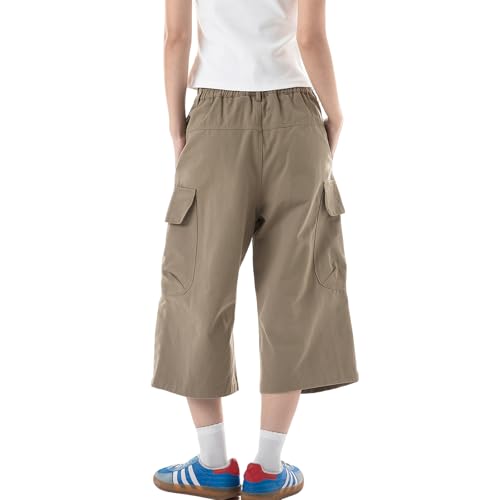 Baggy Cargo Pants for Women Casual Summer High Waisted Wide Leg Cropped Pants Capri Shorts with Pockets2