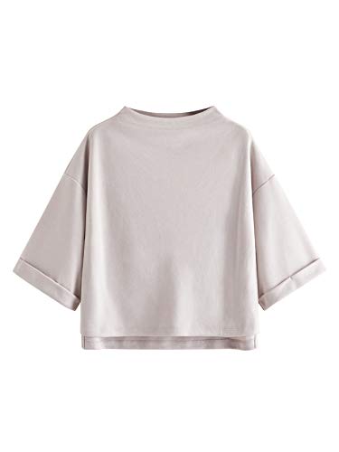 SweatyRocks Women's 3/4 Sleeve Mock Neck Basic Loose T-Shirt