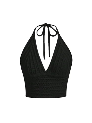 KIGRAD Women Y2k Cute Crochet Knit Crop Halter V...