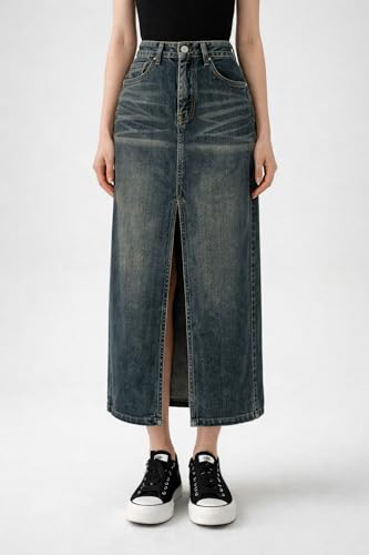 Image of ODDMONKEY Women High Waist Denim Skirt | Skirt for Women | Long Straight Fit Skirt |Long Skirt for Women