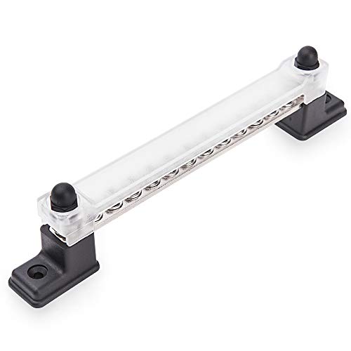 MICTUNING 12 Terminal Bus Bar -150A Ground Power Distribution Block & Cover for Car Boat Marine Distribution Terminal Block w/ 12 Screws and 2 Studs