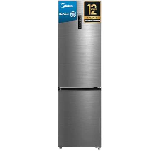 Midea MDRB521MIC46A Kühl-/Gefrierkombination/No Frost/WiFi-Steuerung/Inverter Kompressor/201 cm hoch / 59,5 cm breit /70 cm tiefe/177 kWh/Jahr/256 L Kühlteil/122 L Gefrierteil, Front Inox