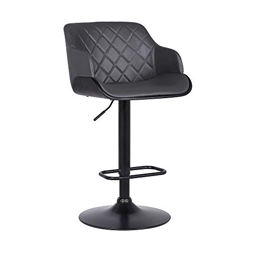 Armen Living Toby Faux Leather Swivel Barstool, Adjustable, Gray and Black