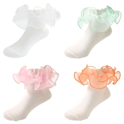 Toddler Girls Ruffle Socks Baby Girl Big Double Lace Ruffle Frilly Turn Cuff Socks Toddler Dress Socks 4/3 Pairs ﻿