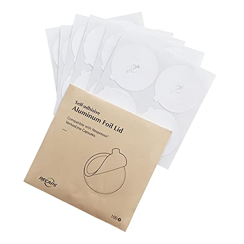 RECAPS Tapas de aluminio para reutilizar cápsulas de café compatibles con Nepresso VertuoLine 200 unidades de 62 mm Cover