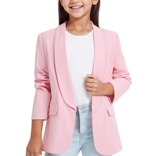 Blazer Jacket for Teen Girls Y2K Solid Long Sleeve Lapel Formal Suit Coat Plus Casual Open Front Dress Tops with Inner Pocket3