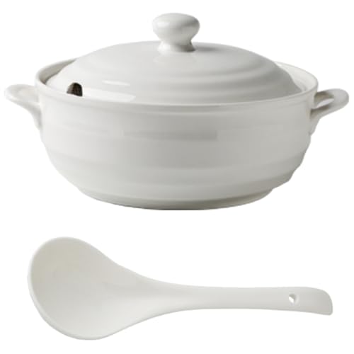 Hgjgwqh Ceramic Soup Tureen with Lid White Porcelain Serving Soup Tureen Round Ceramic Bowl for Restaurant Home Kitchen Decoration Microwave and Dishwasher Safe