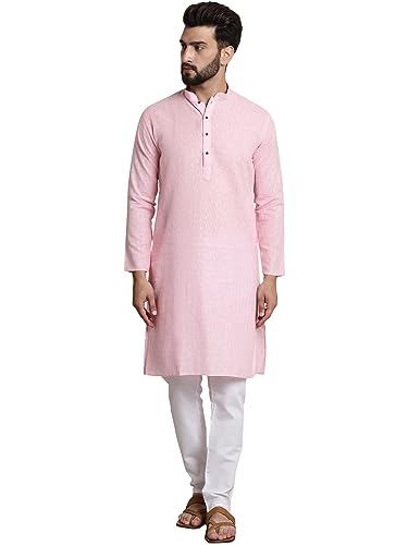 Image of SOJANYA (Since 1958 Men's Cotton Blend Checked Kurta and Churidar Pyjama Set
