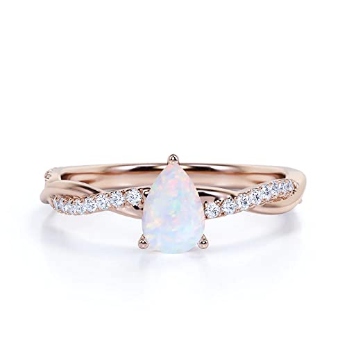 10K 14K 18K White Gold & Rose Gold Opal and Moissanite Engagement Rings for Women 1.0CT Center Pear Cut White Fire Opal Rings Jewelry Gift for Her4