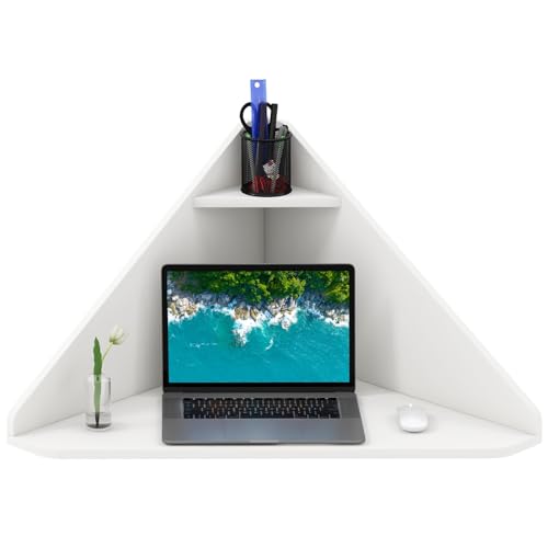 Giantex Corner Floating Desk, Wall Mounted Computer Desk with Sto...