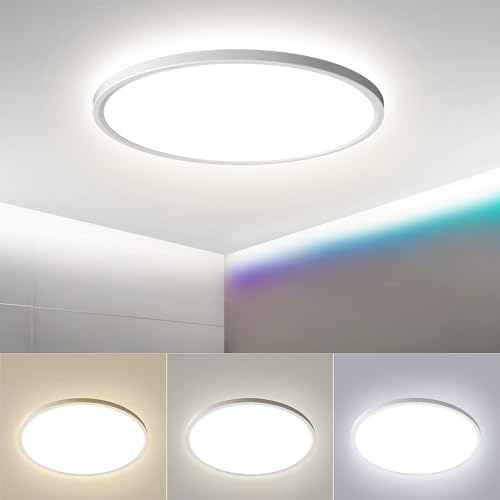 OTREN LED Deckenlampe Flach 2400LM, Rund Badlampe 3000K-6000K, Deckenleuchte Panel für Bad Schlafzimmer Flur Küche Wohnzimmer Balkon, Ø30CM, IP44