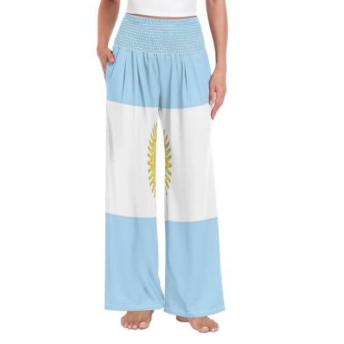 Pantalon palazzos pour femme bleu clair à motif drapeau argentin avec poches