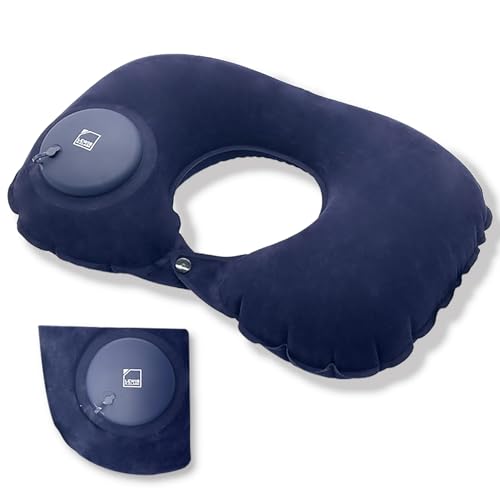 Lewis N. Clark Original Neckrest Inflatable Pillow, Waterproof Neck Pillow for Neck Support at the Beach, Pool + Airport Travel with Fully Adjustable Firmness and Included Carrying Pouch, Blue