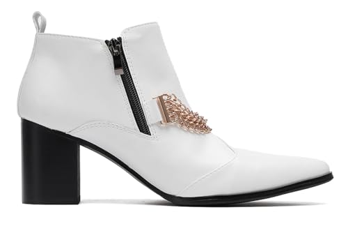 Santimon Men’s Leather Chelsea Ankle Boots with Chain – Pointed Toe Zip Block Heel Dress Boots, Punk Western Cowboy Boots for Party, Streetwear & Stage3