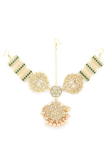 Zaveri Pearls Green Beaded Bridal Kundan MathaPatti Style Maangtikka For Women-ZPFK12484 Deal