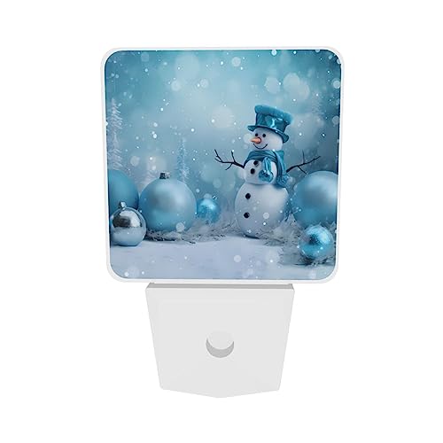Image of Snowman Skiing LED Plug-in Night Lamp 2 Piece Set, Auto Sensor Emergency Christmas Snowflakes Nightlights Set of 2 for Dawn Bedroom Kitchen /Dusk Bathroom /Night Stairs Hallway Toilet