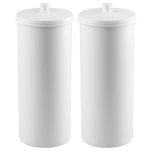iDesign Freestanding Paper Canister with Lid for 3 Extra Rolls, Set of 2, White, Made in USA Toilet Tissue Reserve