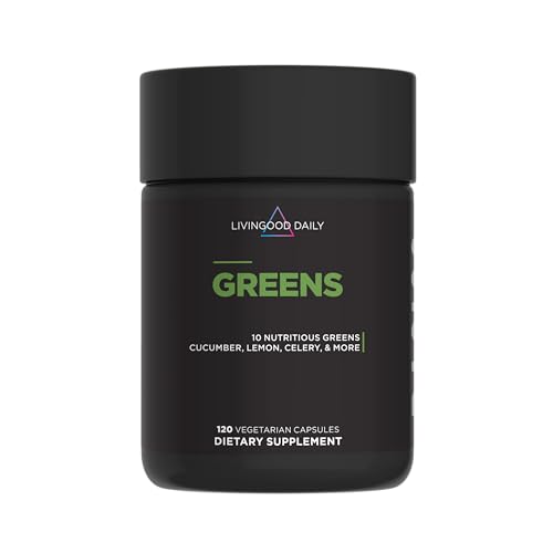 Livingood Daily Greens Capsules, Super Greens Supplement with Spirulina, Chlorella,