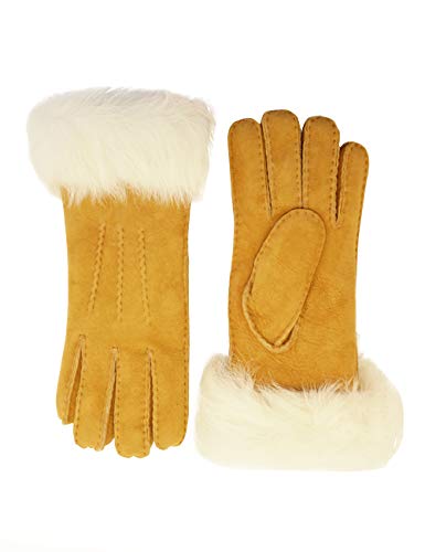 YISEVEN Women s Merino Sheepskin Shearling Leather Gloves Mittens Sherpa Fluffy Fur Cuff Thick Wool Lined and Heated Warm for Winter Cold Weather Dress Driving Work Xmas Gifts, Cork Medium