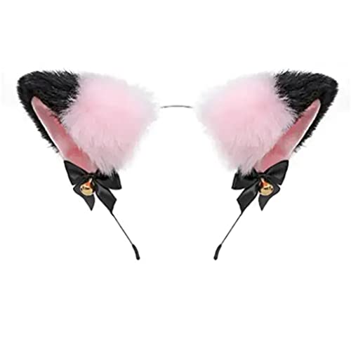 Cat Ears Bell Headband Folding Powder Plus Black Gold Bell Bow Headband Fox Ear Accessories Cute Plush Headgear for Halloween Cosplay Costume Party Dress Girls