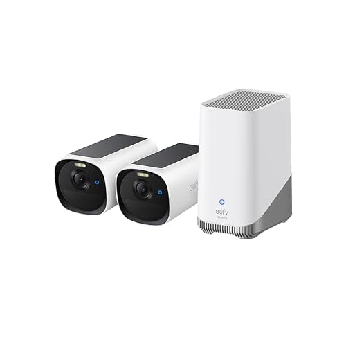 eufy Security eufyCam E40 2-Cam Kit (HomeBase S380) Solar Security Camera Outdoor Wireless, 2K Resolution, MaxColour Night Vision, HomeKit Compatible, Expandable Local Storage, No Monthly Fe