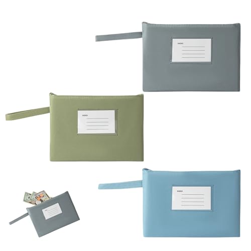 3Stk Geldtasche Geldtaschen Banktasche Geldtaschen mit Reißverschluss Geld Tasche Geldmappe Banktasche A5 Bankmappe Dokumententasche Geldsack Geldumschlag für Schule Haushalt Business (Grau+Grün+Blau)