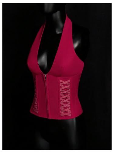 Floerns Women's Goth Lace Up Halter Top Zip Up Deep V Neck Sleeveless Backless Y2k Tops2